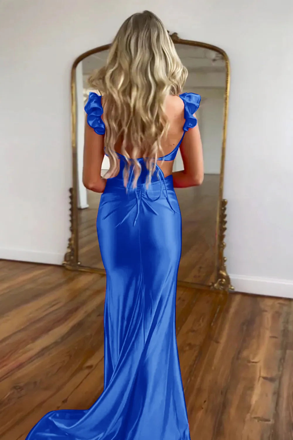 Cute hot pink mermaid waist long satin ball dress