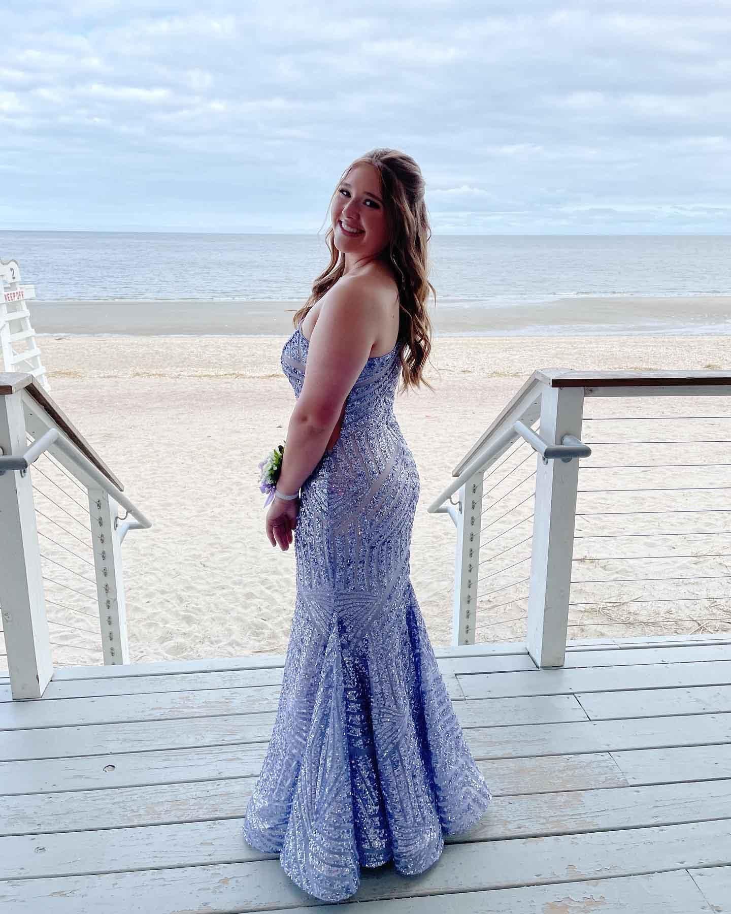 Plus size mermaid sexy one shoulder sequin split long ball dress