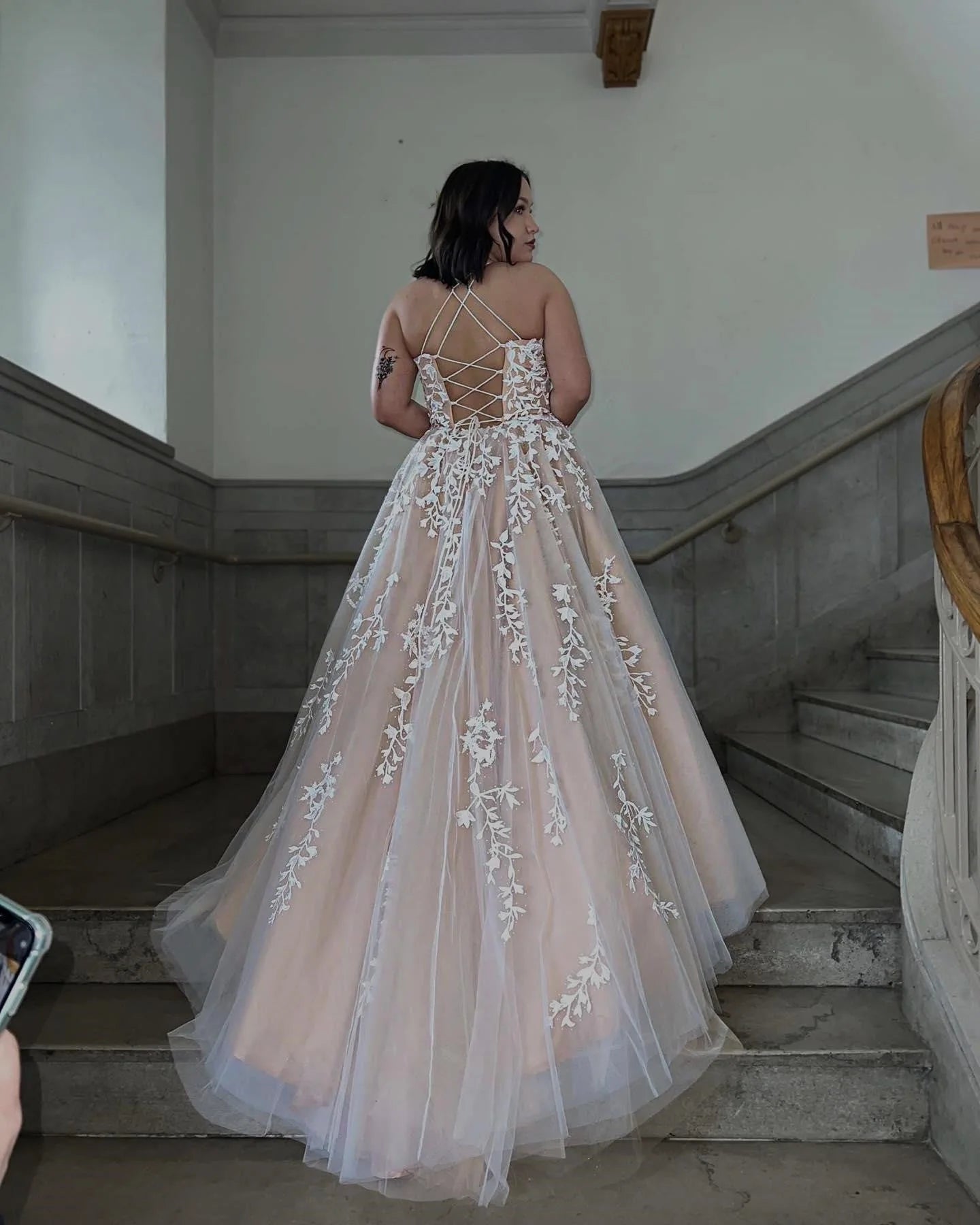 Large spaghetti strap floor mop ball dress with embellishments long evening dress