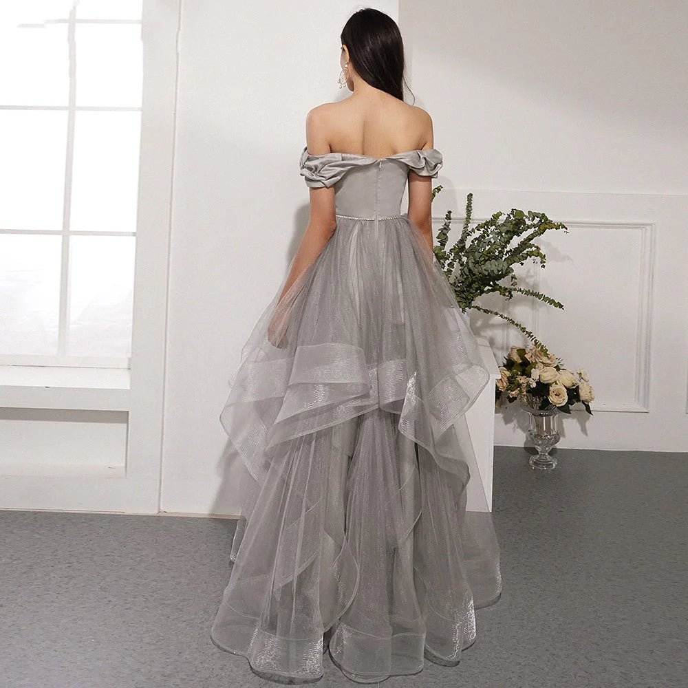 Elegant and beautiful one shoulder sheer floor dance dress