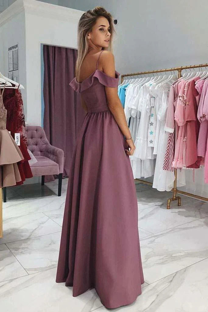 Beautiful off shoulder spaghetti strap elegant long ball dress