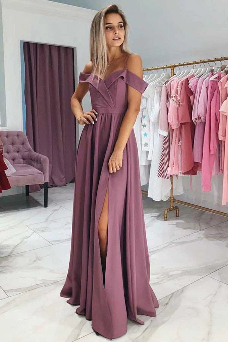 Beautiful off shoulder spaghetti strap elegant long ball dress
