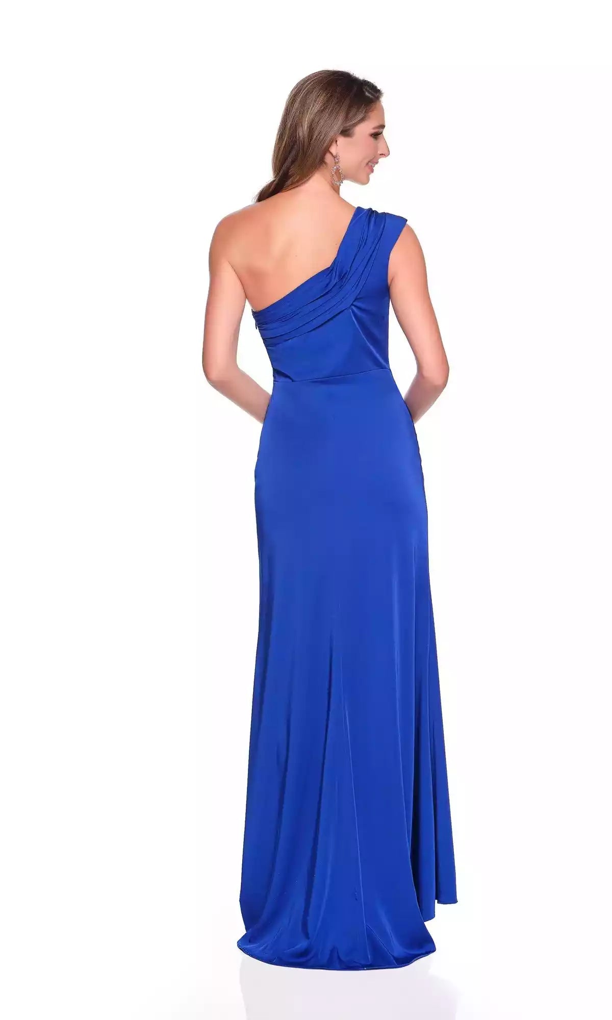 Prom Dresses with eye-catching single shoulder pleated asymmetrical neckline long slim fit skirt