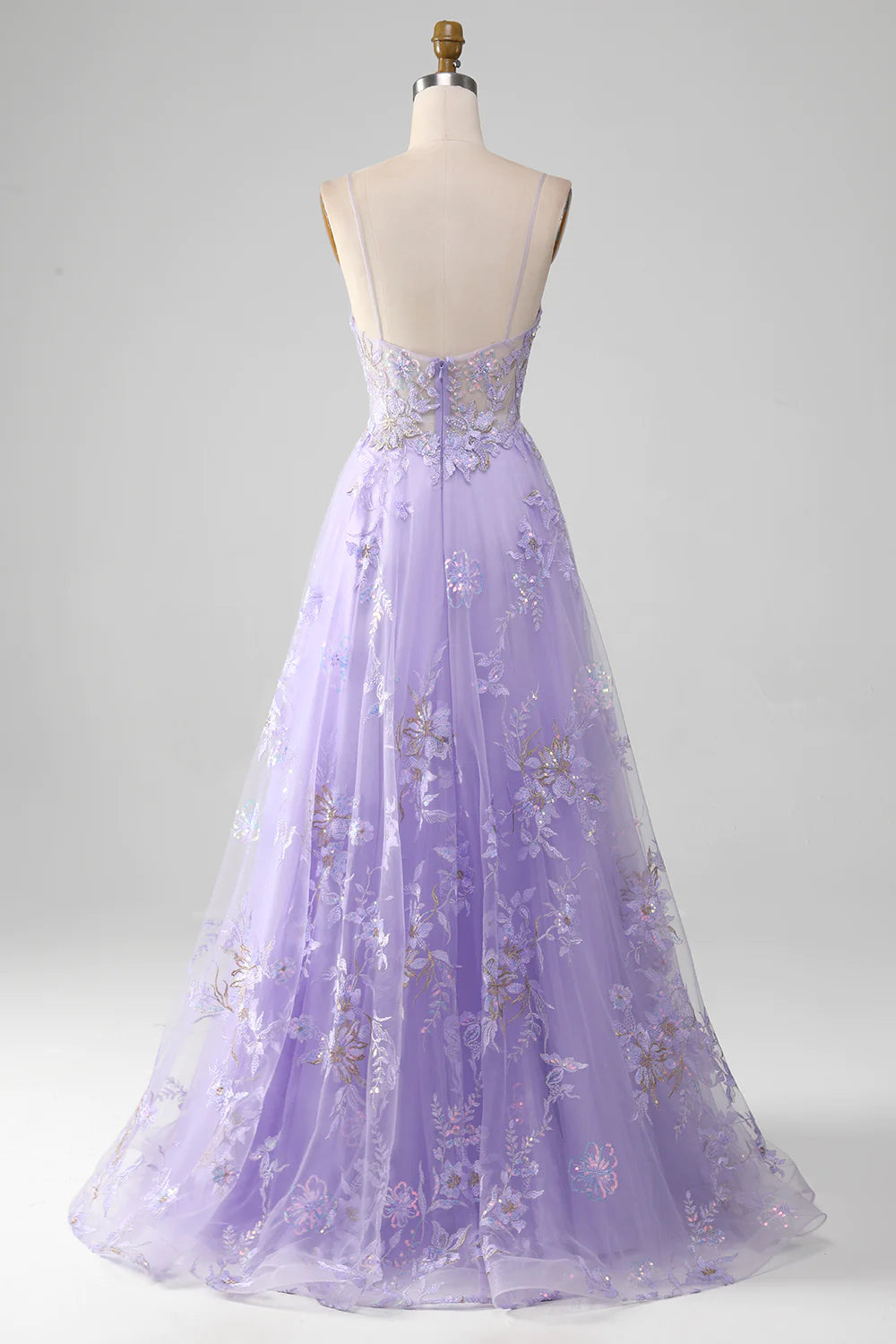 A Line Spaghetti Straps Long Tulle Prom Dress With Appliques