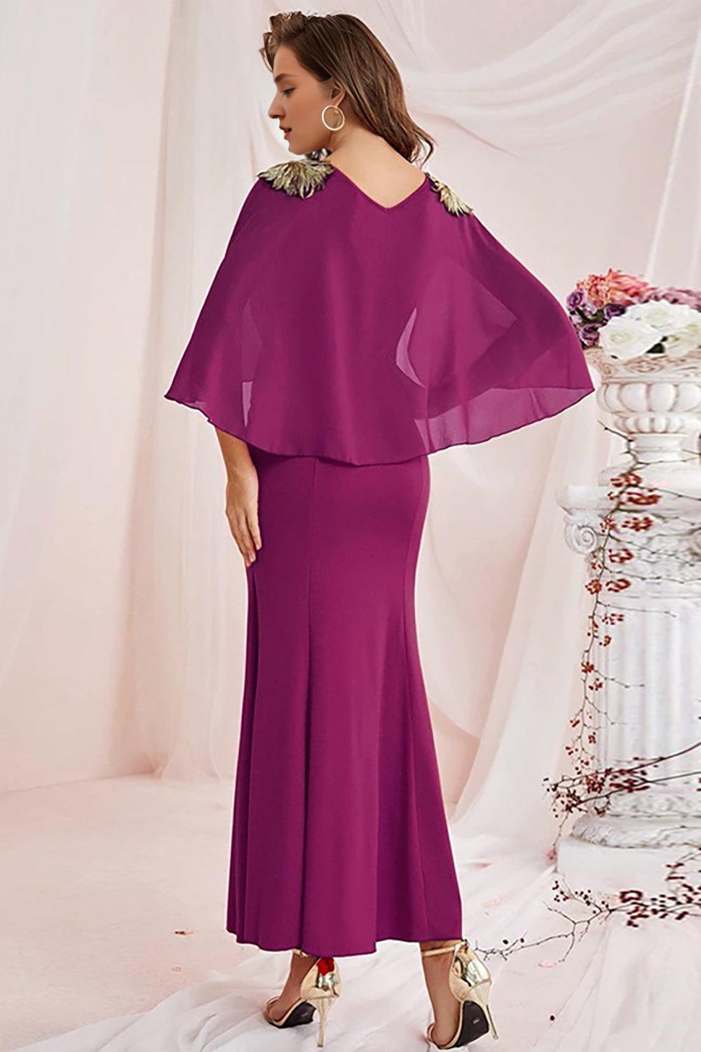 Mermaid V Neck Chiffon Floor Length Dress with Wrap Sleeves