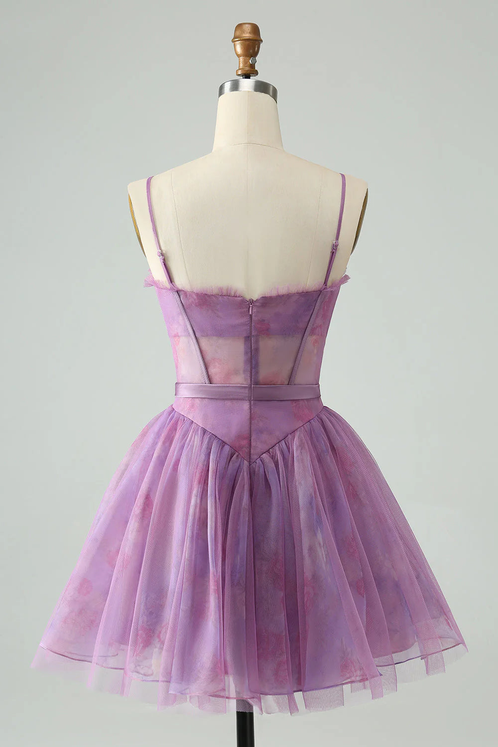 A Line Spaghetti Straps Print Corset Short Homecoming Dress