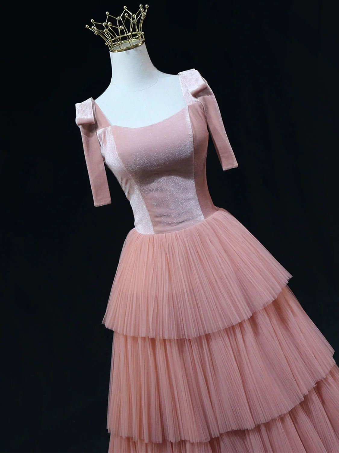 A Line Pink Tulle Long Prom Dresses Pink Formal Prom Dresses