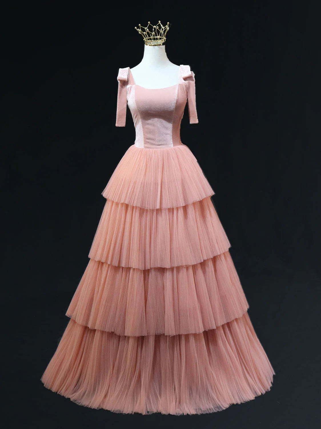 A Line Pink Tulle Long Prom Dresses Pink Formal Prom Dresses