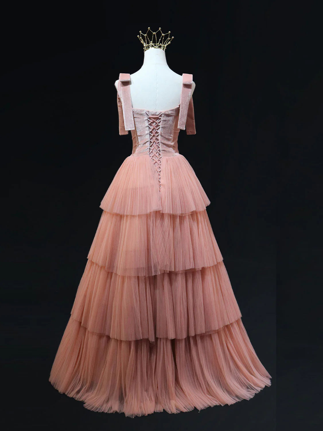 A Line Pink Tulle Long Prom Dresses Pink Formal Prom Dresses