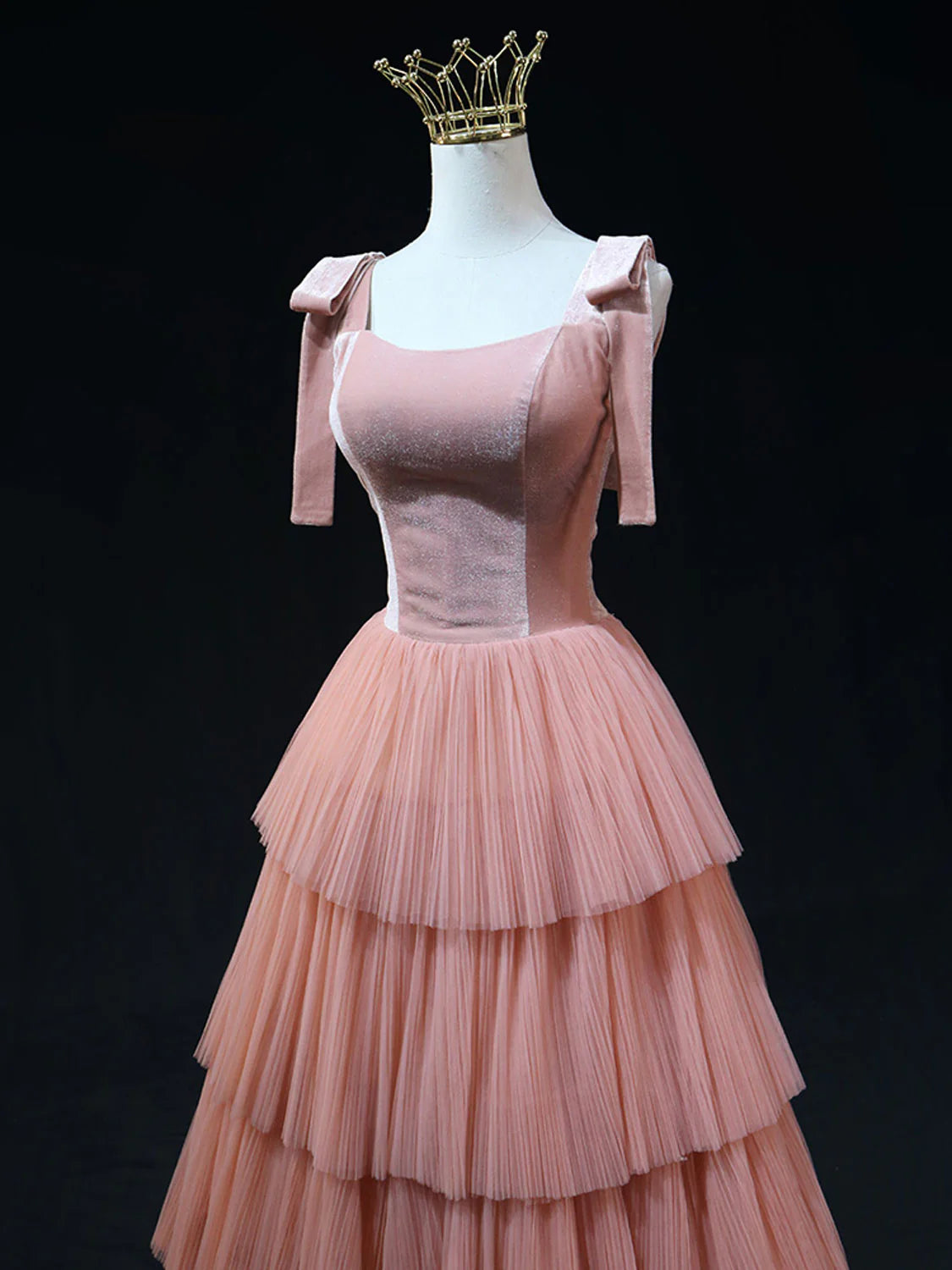 A Line Pink Tulle Long Prom Dresses Pink Formal Prom Dresses