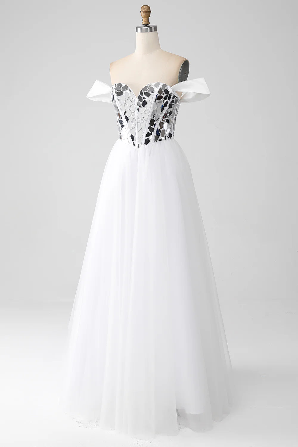 White A-line sexy off shoulder long Corset ball dressWhite A-line sexy off shoulder long Corset ball dress
