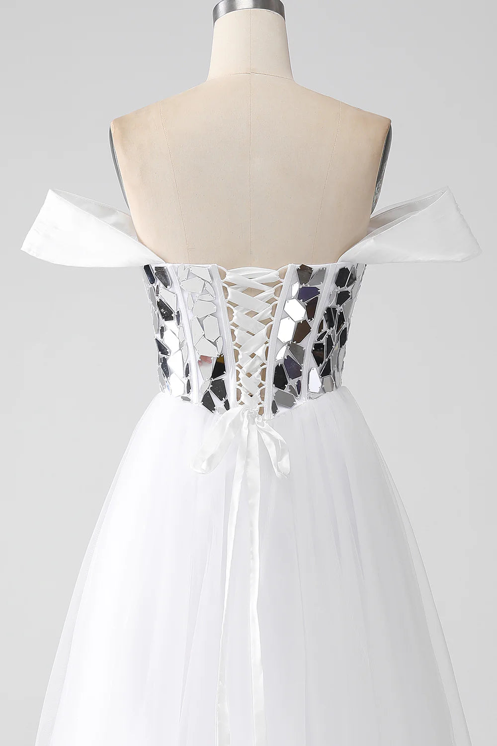 White A-line sexy off shoulder long Corset ball dressWhite A-line sexy off shoulder long Corset ball dress
