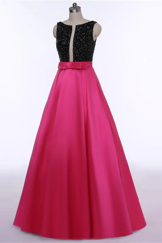 Red backless pearl bow tie pocket round neck sleeveless dress