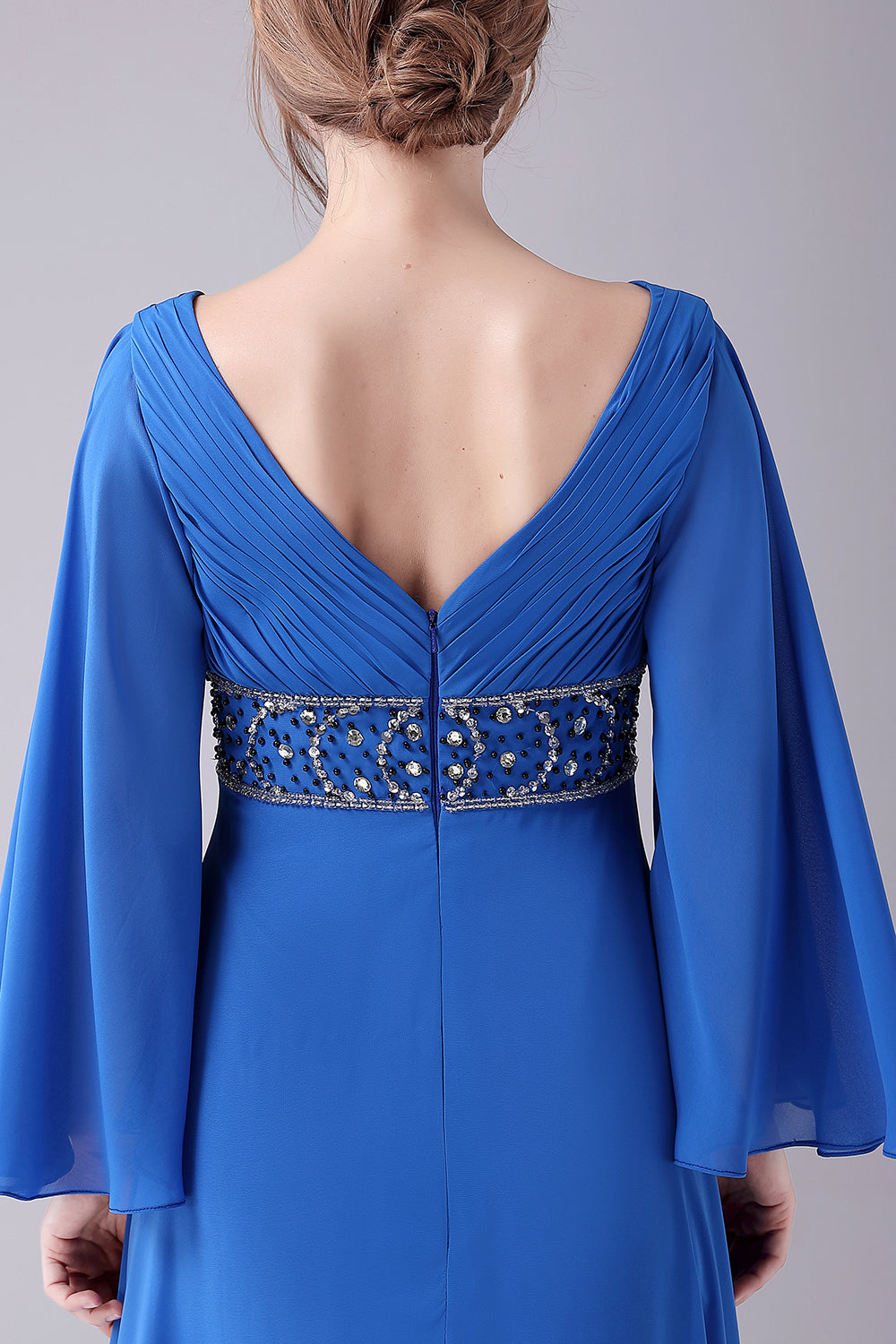 A-Line V-Neck Pleated Long Mother Of the Bride Dress With Beading