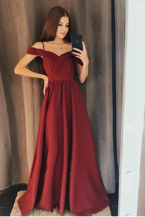 Satin A-line Cool Shoulder Sweetheart Ball Dress Long Evening Dress