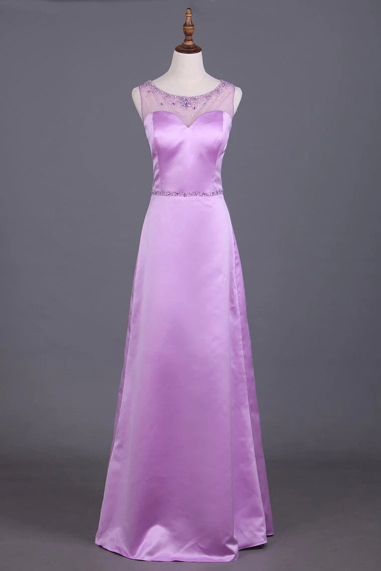 Elegant and sexy party bridesmaid dress with satin embellishments and beads mopping the floor