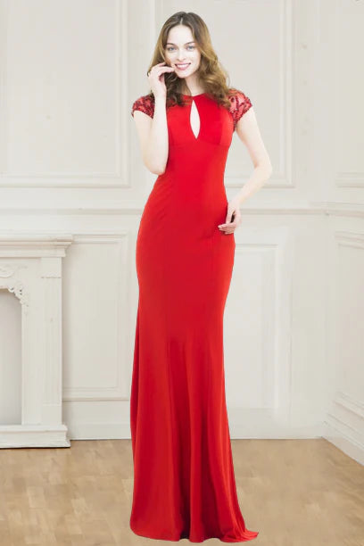 Elegant Hollow out Evening Dress Mermaid Beaded Sweeping Skirt