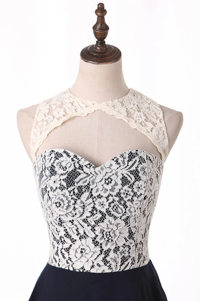 Back to school queuing dress A-line short mini chiffon lace