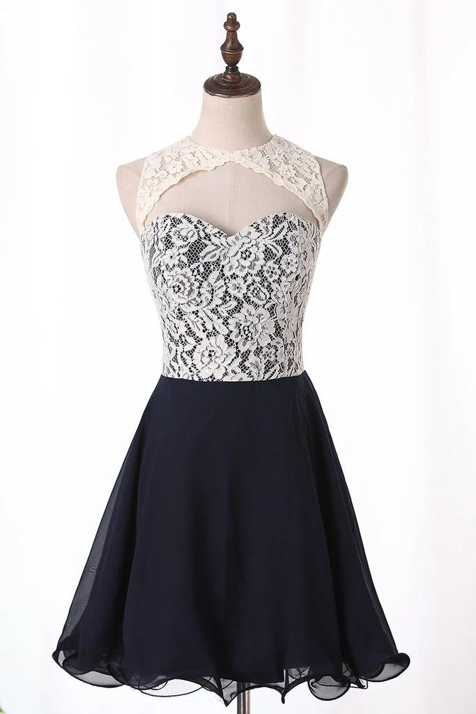 Back to school queuing dress A-line short mini chiffon lace