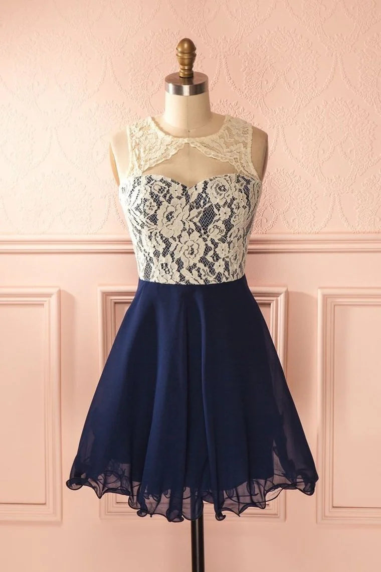Back to school queuing dress A-line short mini chiffon lace