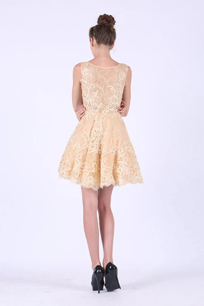 Homecoming Party Dress A-line sheer with decal short mini style