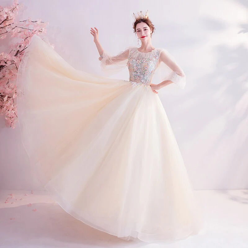 Long sleeved sheer dance party dress