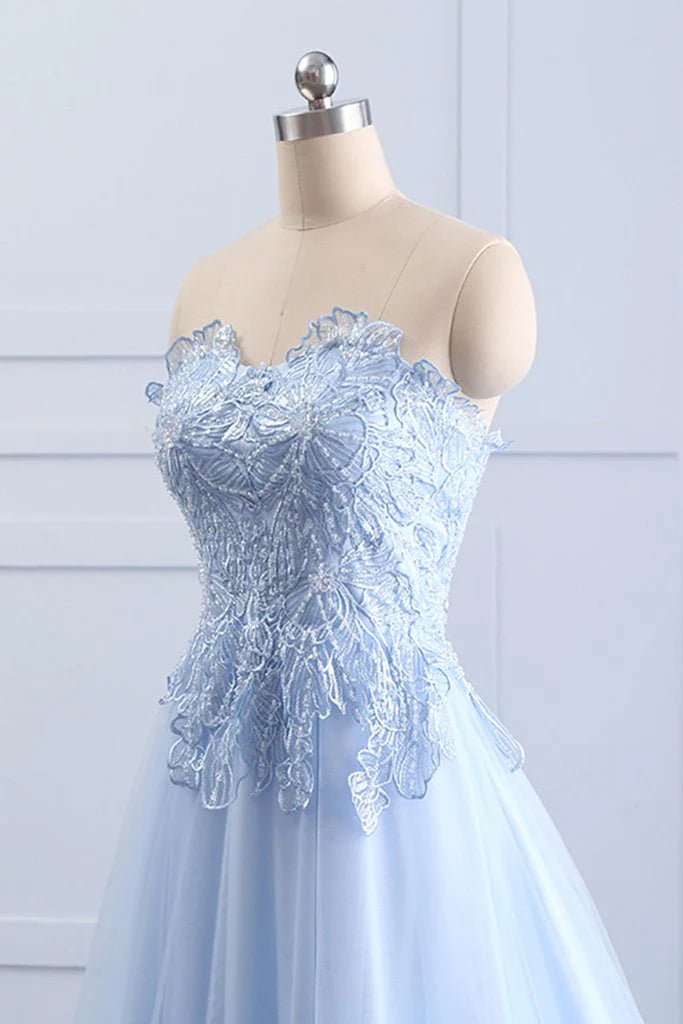 Sexy and Noble Decal Long Blue Charming A-line Ground Ball Evening Dress