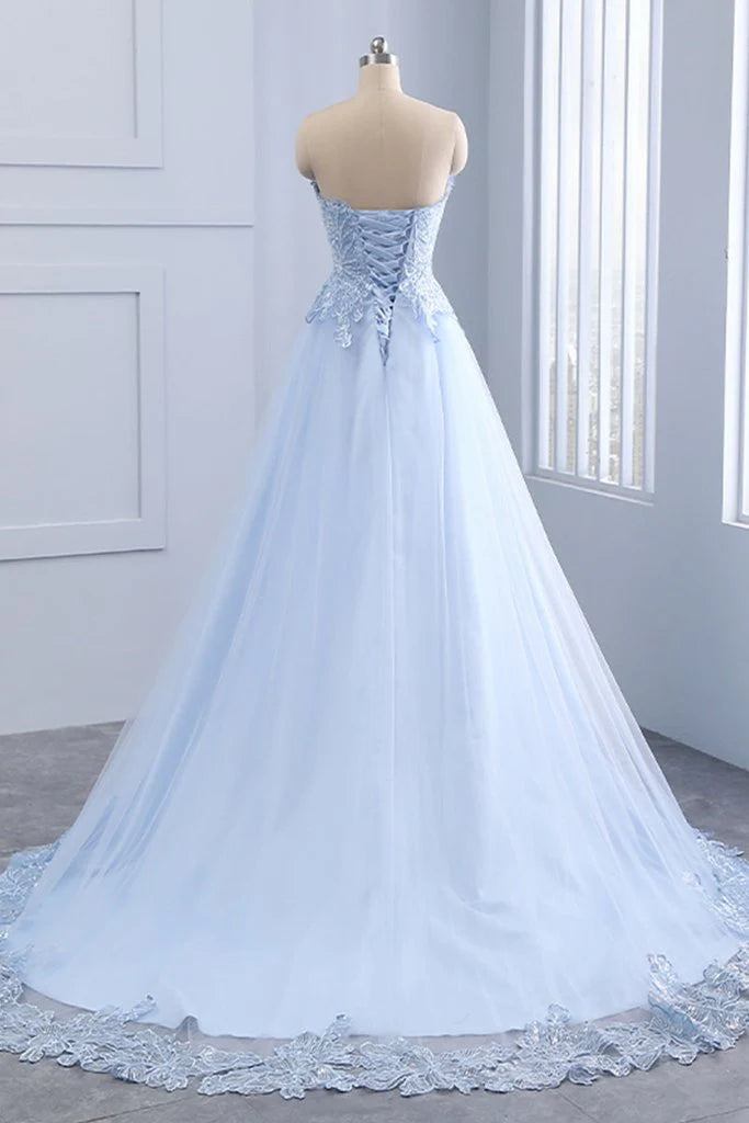 Sexy and Noble Decal Long Blue Charming A-line Ground Ball Evening Dress
