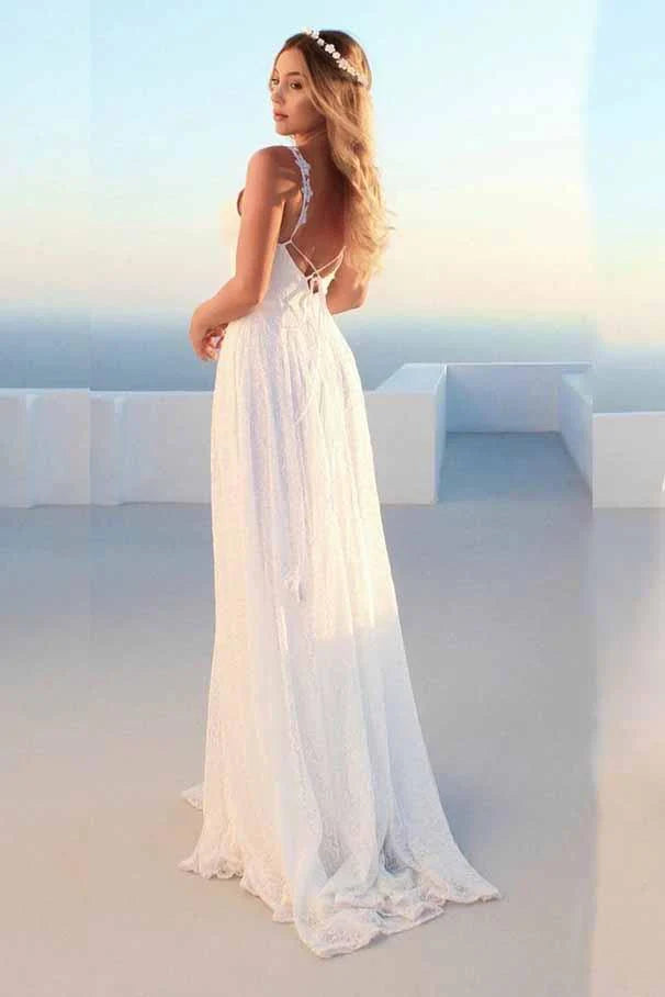 Sexy thin shoulder strap beach minimalist wedding dress backless long beach bride dress