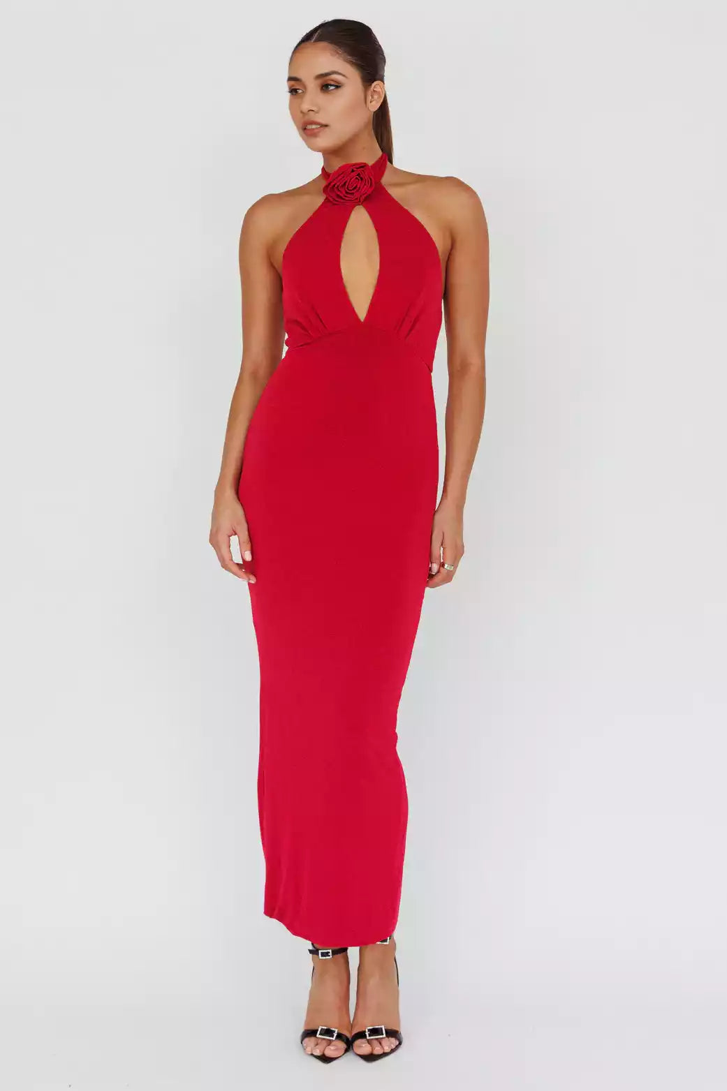Sexy neck lining with backless rose decoration, low back with zipper Bridesmaid Dresses