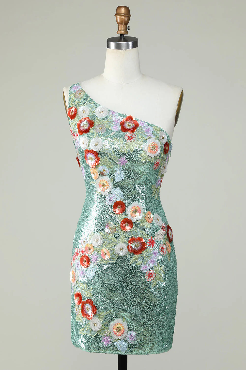 3D flower single shoulder sequin short mini back to school party dress