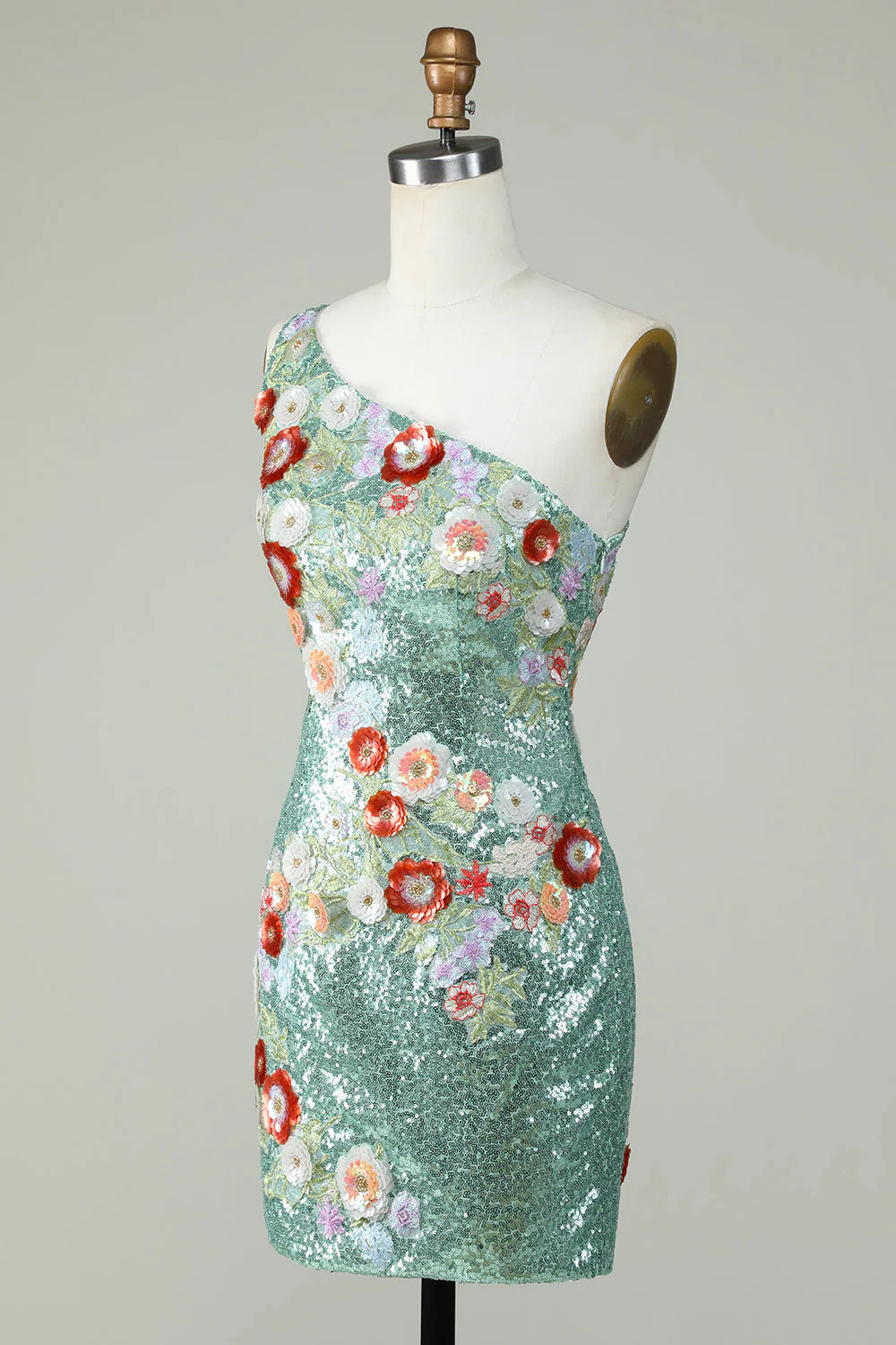 3D flower single shoulder sequin short mini back to school party dress