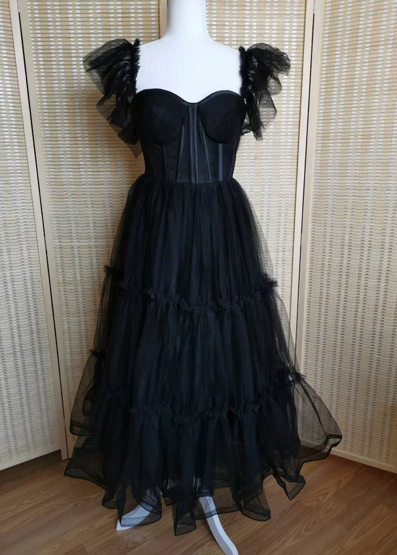 Simple A-line Sweetheart Back to School Party Prom Dress sheer tea length
