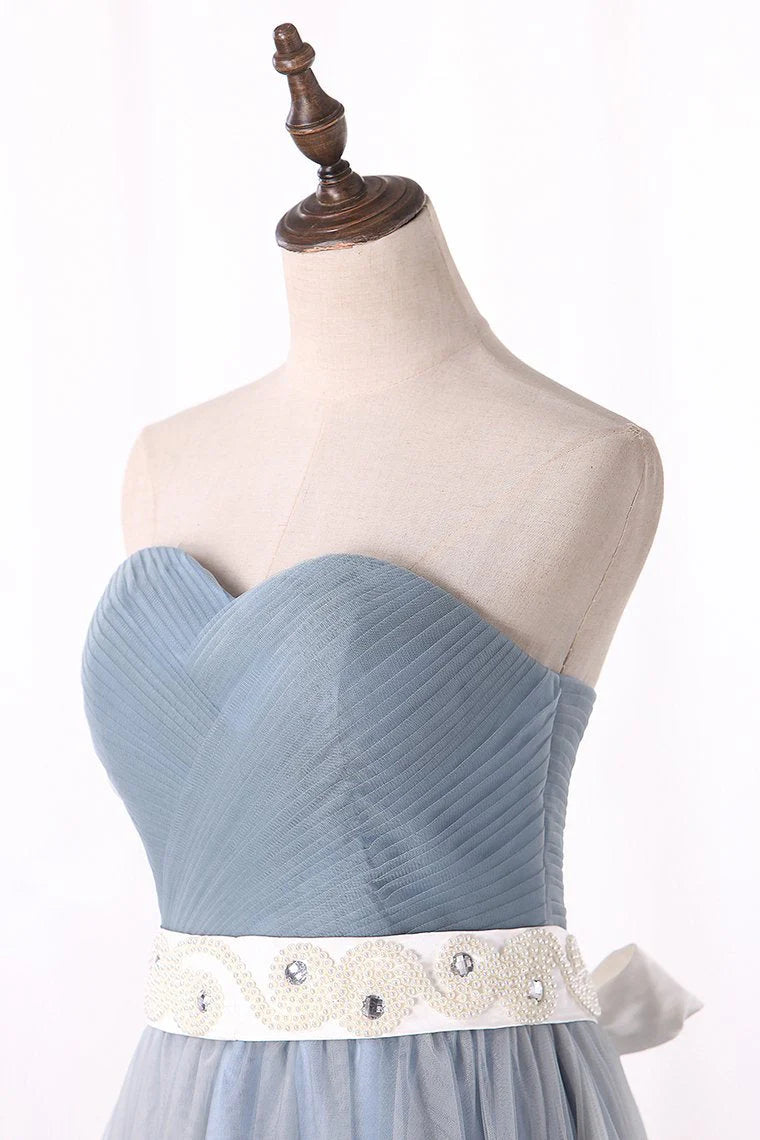Minimalist A-line sheer dance dress with belt and tea length