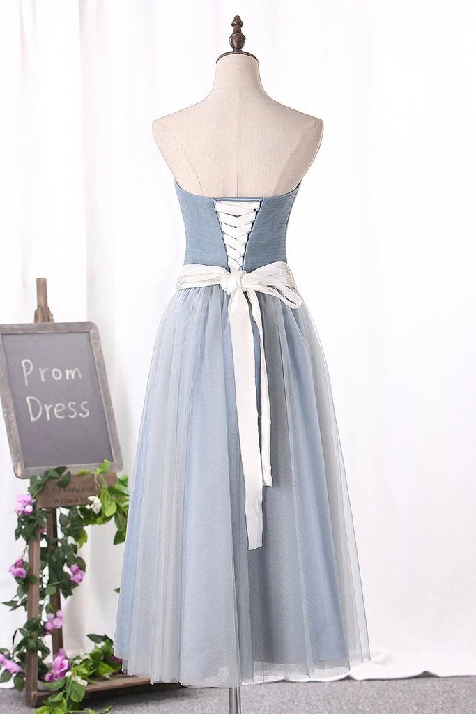 Minimalist A-line sheer dance dress with belt and tea length