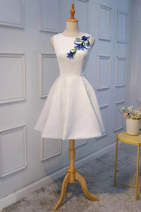 Simple Embroidered Youth Lace Back to School Short Dress