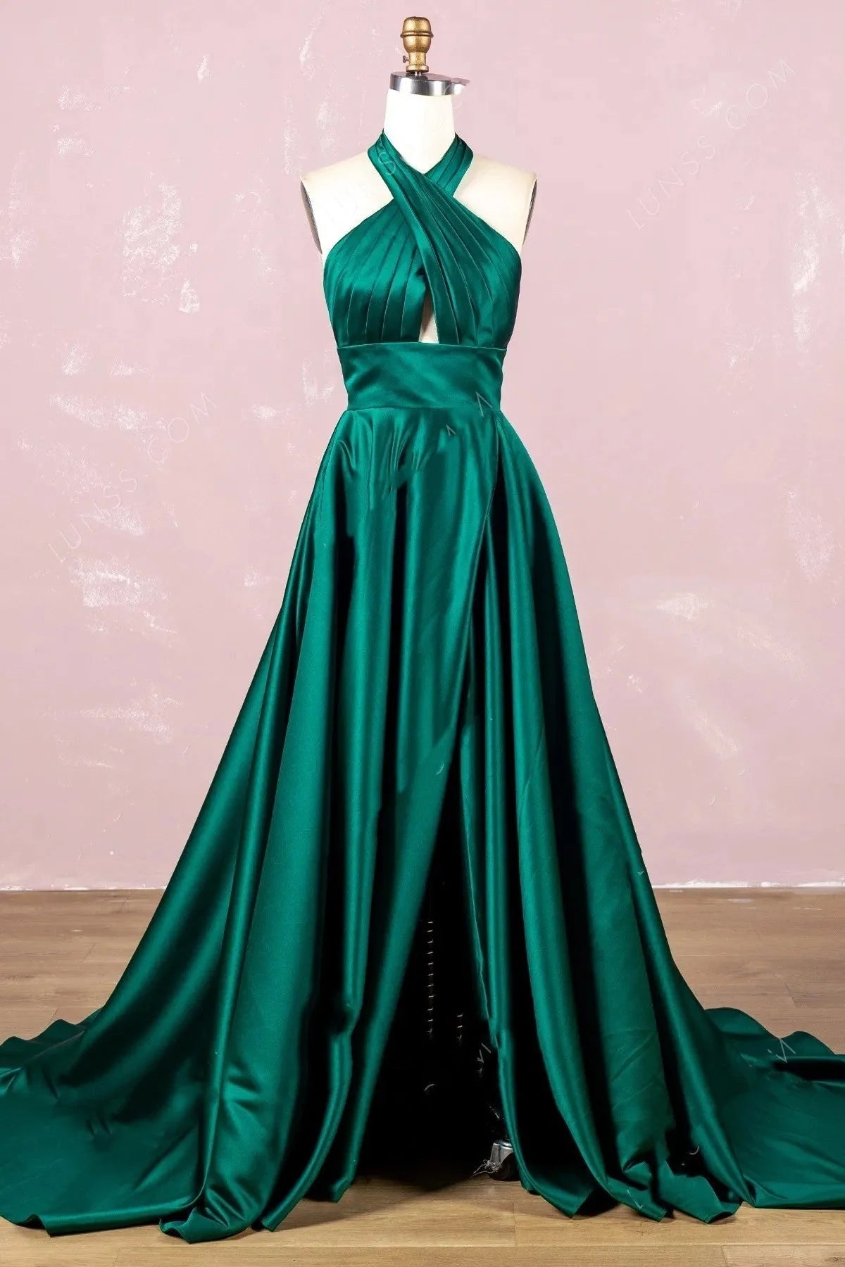 Simple ribbon satin long cardigan evening gown