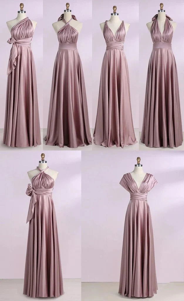 Minimalist New Open Back Satin Long Bridesmaid Wedding Evening Dress