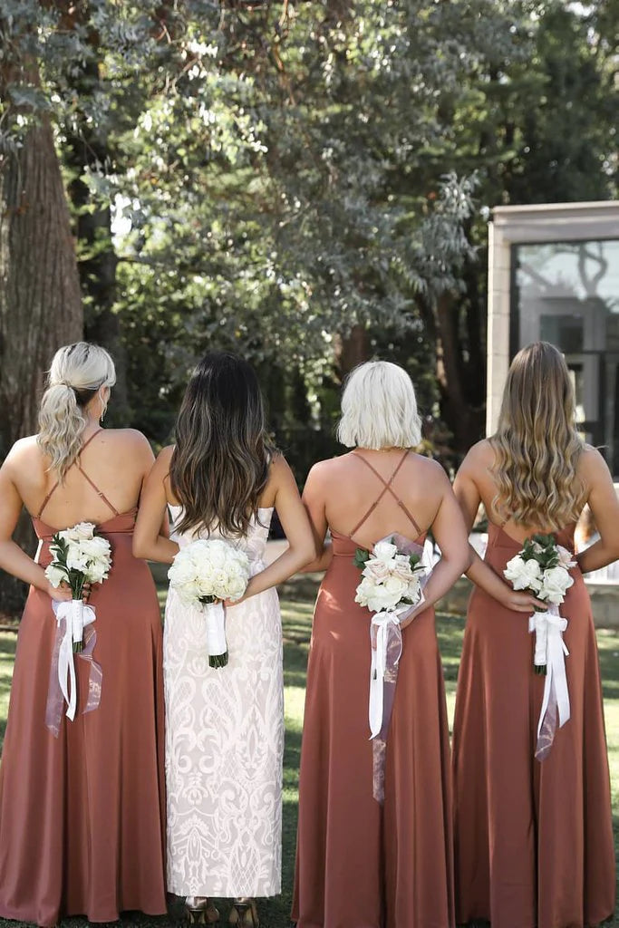 Minimalist Shoulder Strap Cross Strap Long Bridesmaid Dress
