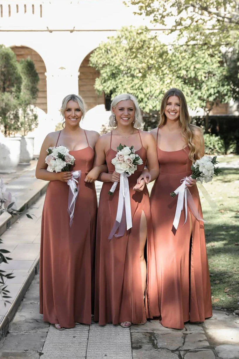 Minimalist Shoulder Strap Cross Strap Long Bridesmaid Dress
