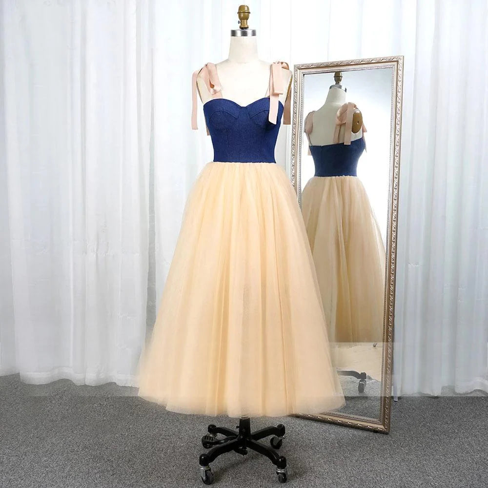 Simple and Sweet Italian Noodle Dress with Thin Gauze Tea Long Evening Dress