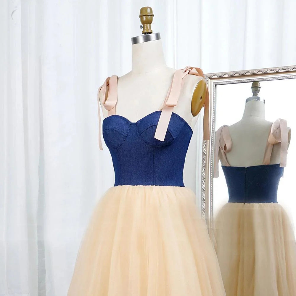 Simple and Sweet Italian Noodle Dress with Thin Gauze Tea Long Evening Dress