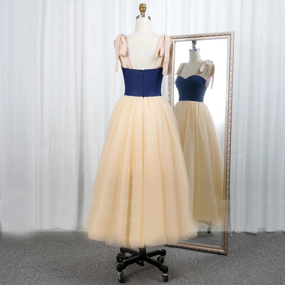 Simple and Sweet Italian Noodle Dress with Thin Gauze Tea Long Evening Dress