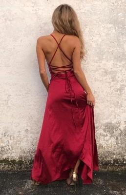 Thin shoulder strap, long wine red slit evening ball party dress