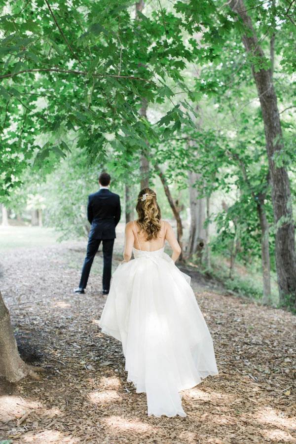 Elegant thin shoulder strap wedding dress A-line sheer with crystal waistband