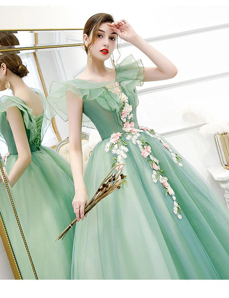 Amazing Off the Shoulder Ball Dress Tulle 3D Flower Ball Dress