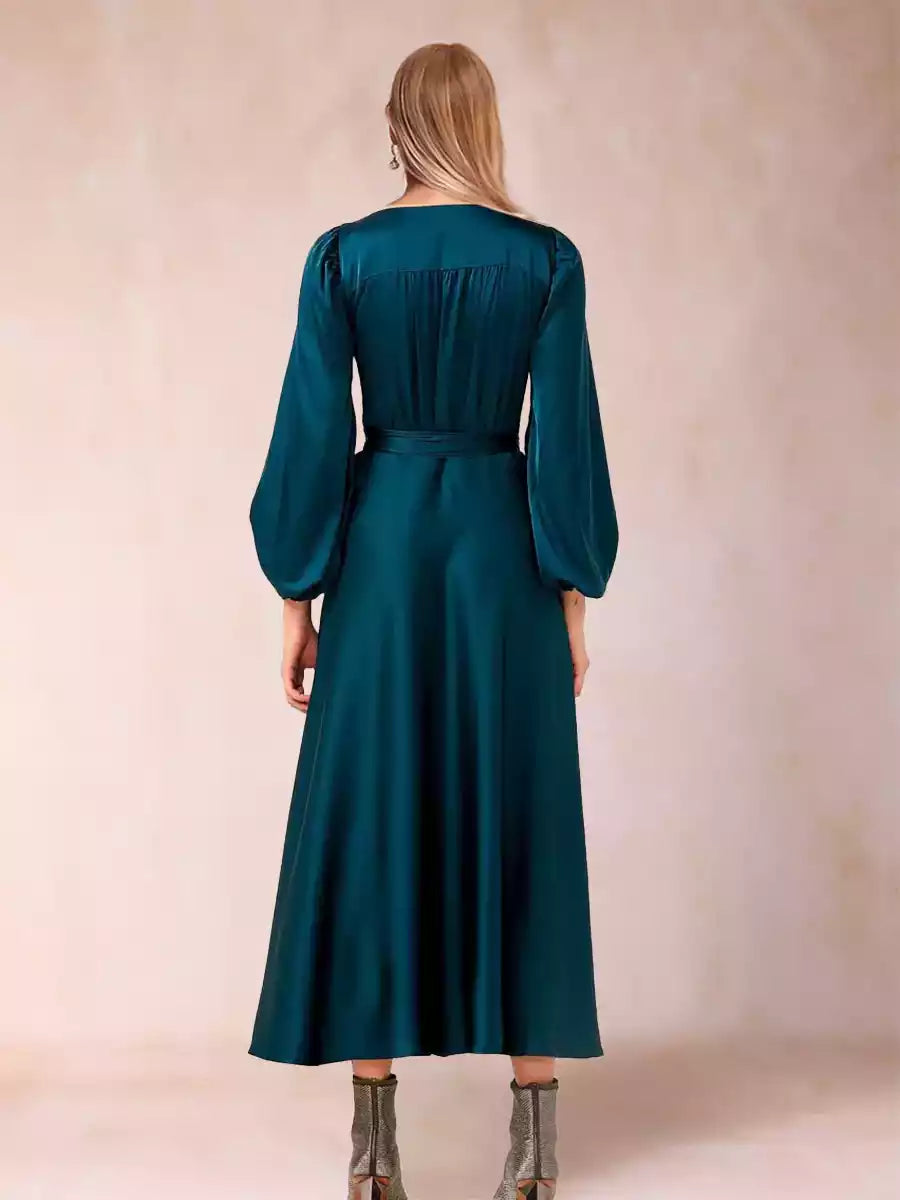 Stunning A-line/Princess V-neck seven quarter sleeves wrapped in elastic satin and ankle Mother of the Bride Dresses