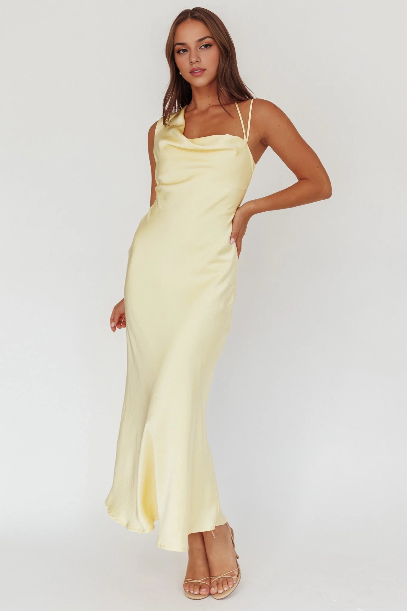 Stunning Adjustable Shoulder Straps Asymmetric Collar Scarf Details Bridesmaid Dress