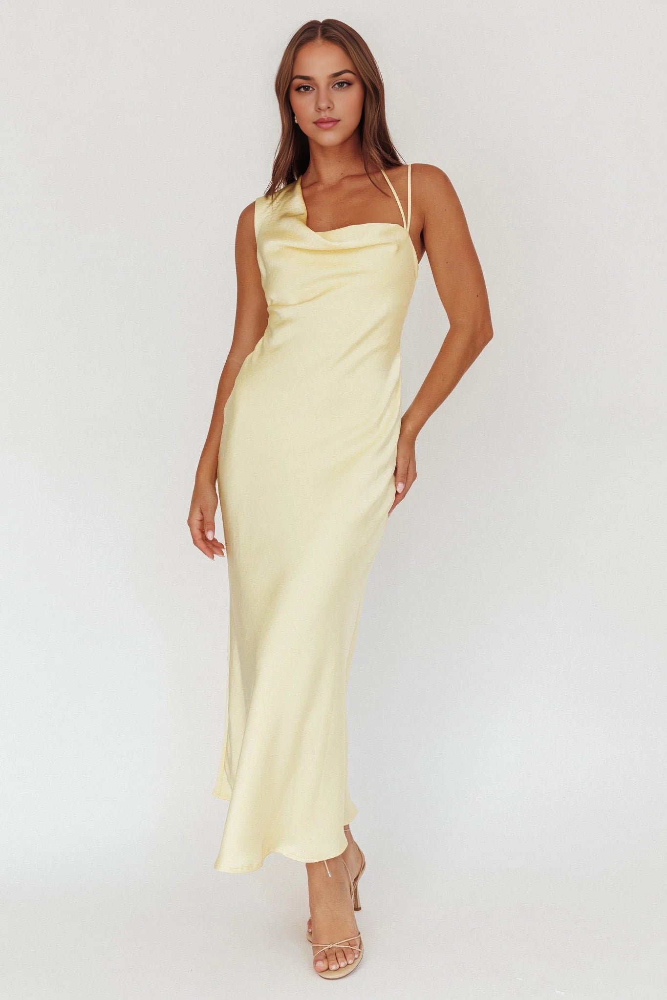 Stunning Adjustable Shoulder Straps Asymmetric Collar Scarf Details Bridesmaid Dress