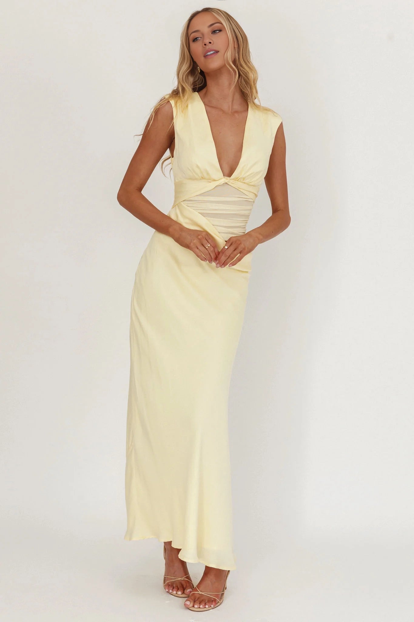 Stunning Transparent Waist Perspective Ruffle Waist Extra Long Bridesmaid Dress